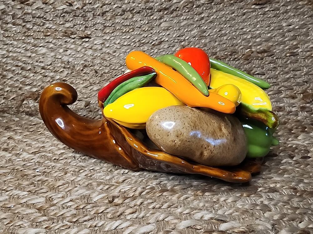 Vintage Handmade Large Vegetable Pottery Cornucopia Centerpiece Thanksgiving